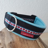 Masshalsband Herzen schwarz/türkis