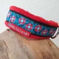Masshalsband Türkis Flower schwarz/rot