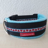 Masshalsband Herzen schwarz/türkis