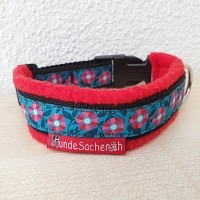 Masshalsband Türkis Flower schwarz/rot